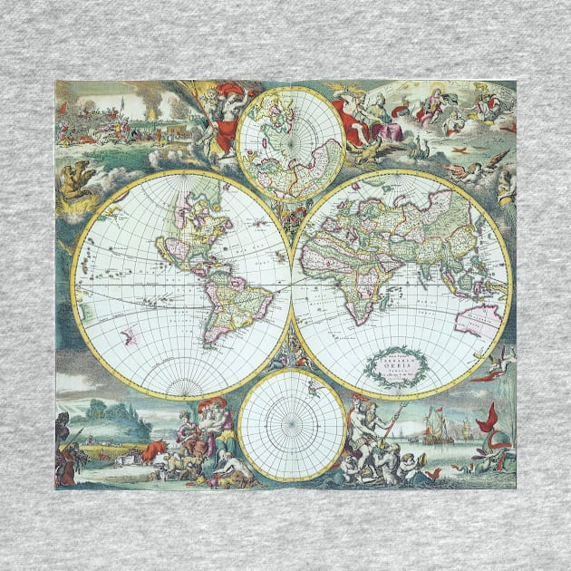 Antique Double Hemisphere Old World Map by Frederick De Wit, 1668 by MasterpieceCafe